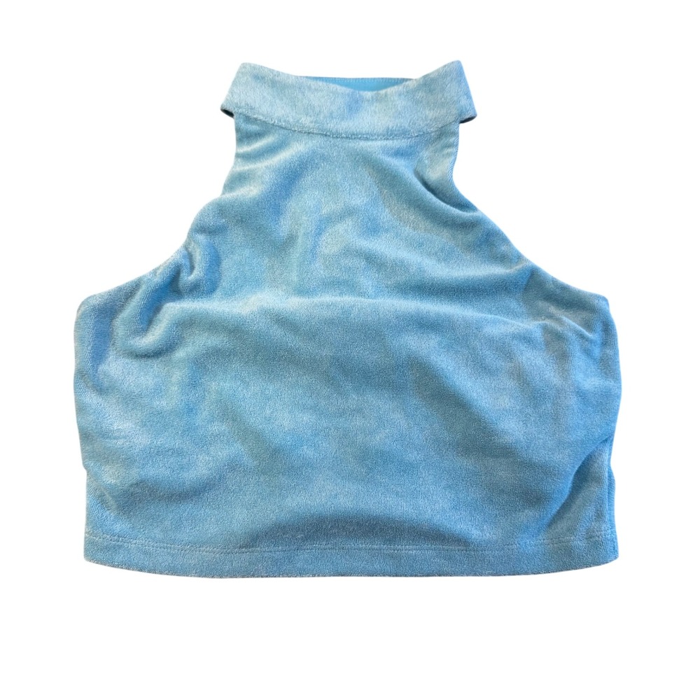 Fabletics Terry Built-In Bra Tank XS Aqua Blue Cropped Racerback Athleisure NWT‎